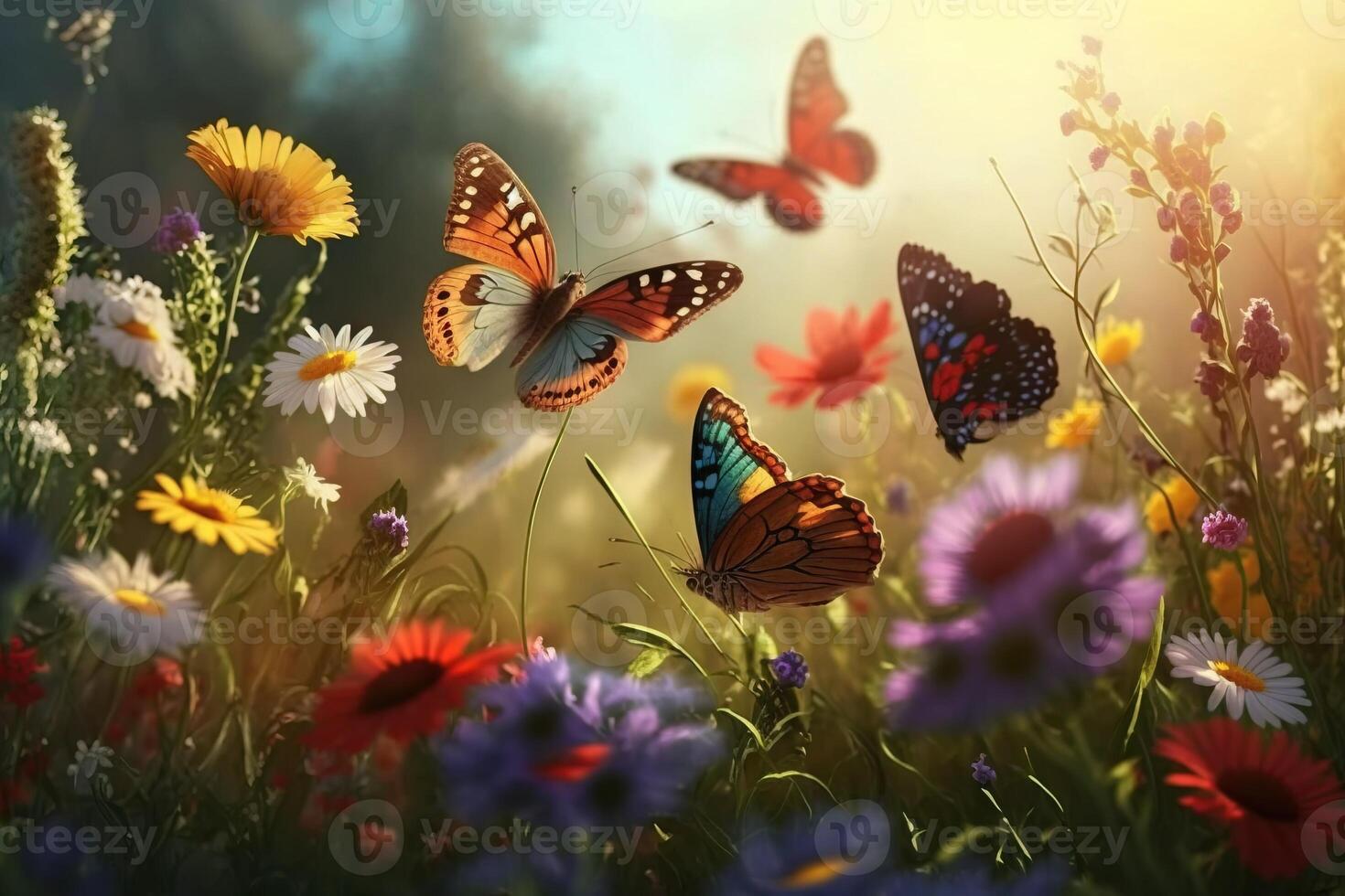Mariposas Mosca Terminado Campo Vistoso Flores En Un Soleado D a Fondo mariposas-mosca-terminado-campo-vistoso-flores-en-un-soleado-d-a-fondo