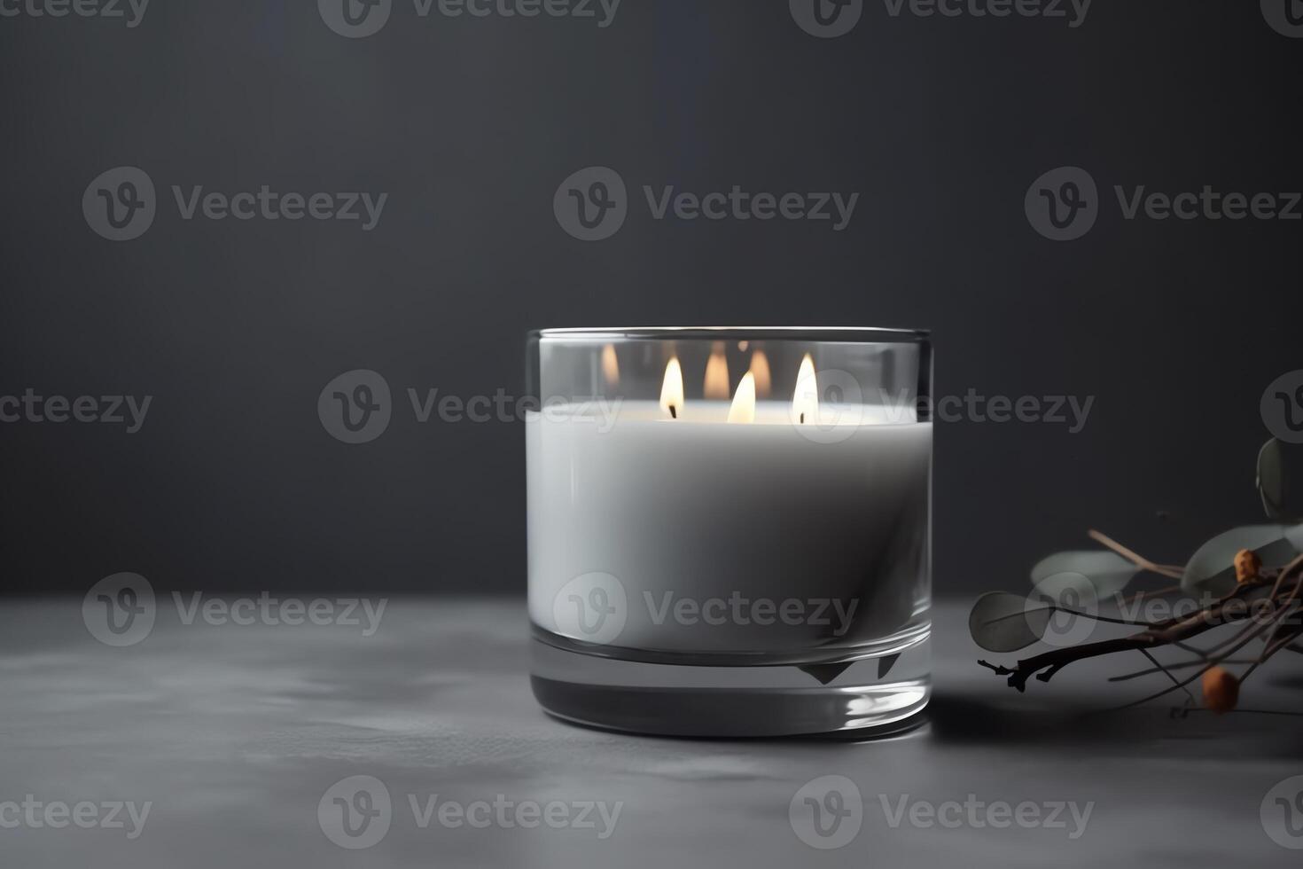 White Pillar Candle In A Glass Jar On Gray Background Mockup 23119746
