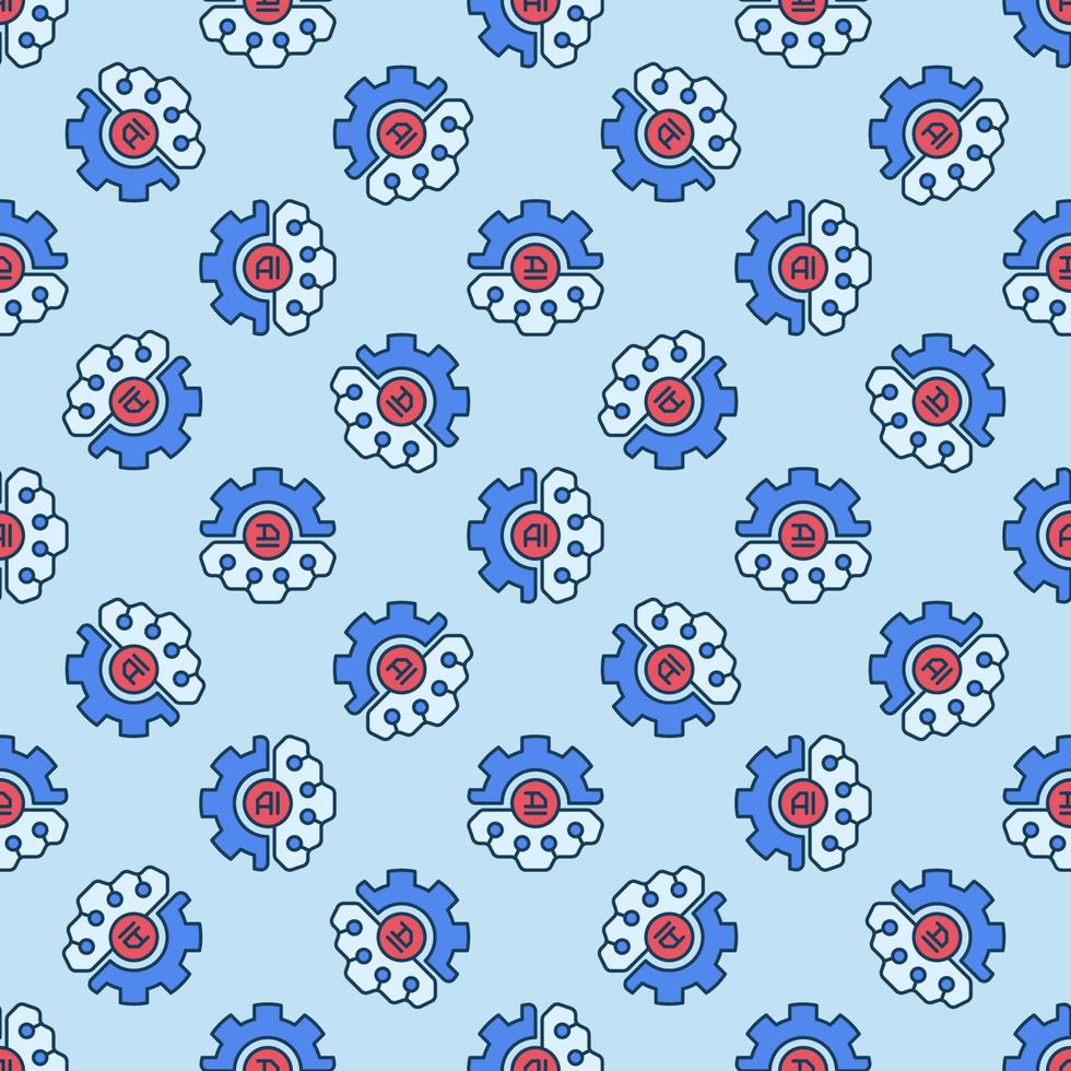 AI Brain with Cog Wheel vector Artificial Intelligence colored seamless pattern