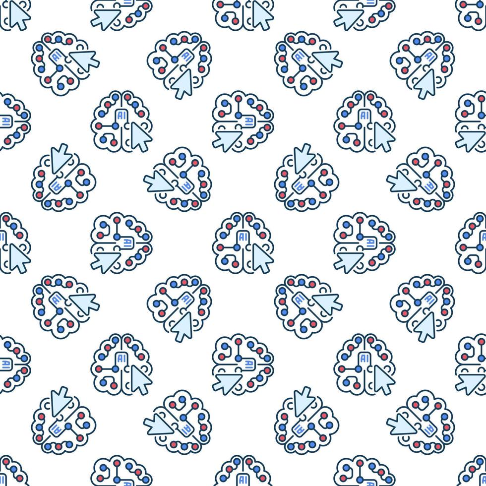 AI Brain and Mouse Cursor vector colored seamless pattern