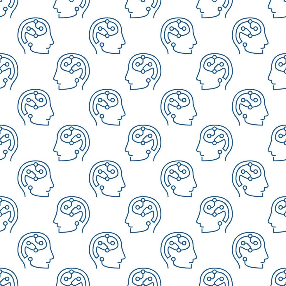 AI Brain in Head vector Artificial Intelligence outline seamless pattern