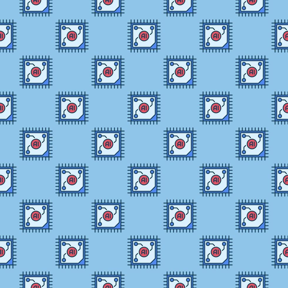 AI CPU vector Artificial Intelligence Processor colored seamless pattern