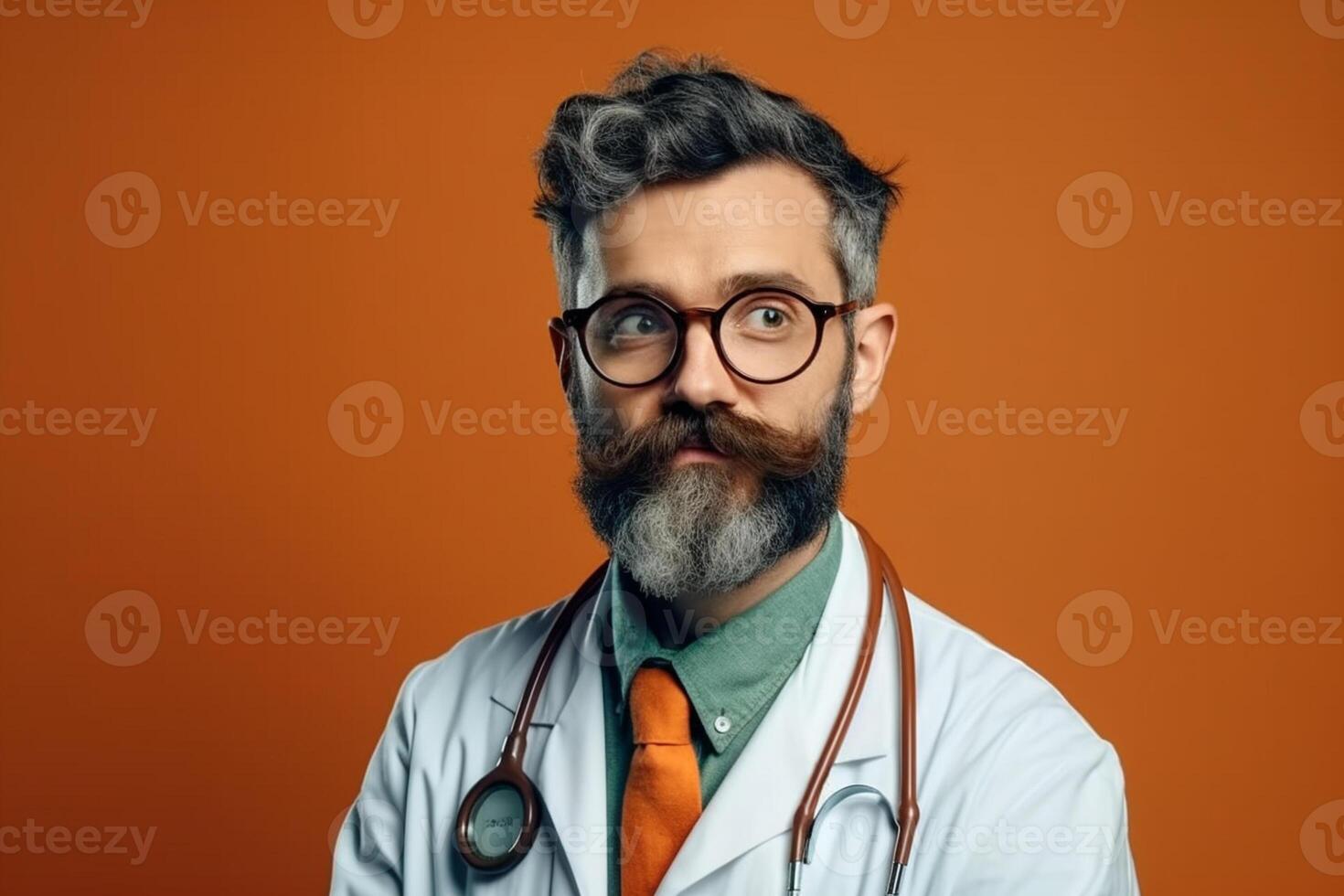 smiling young male doctor with stethoscope standing photo