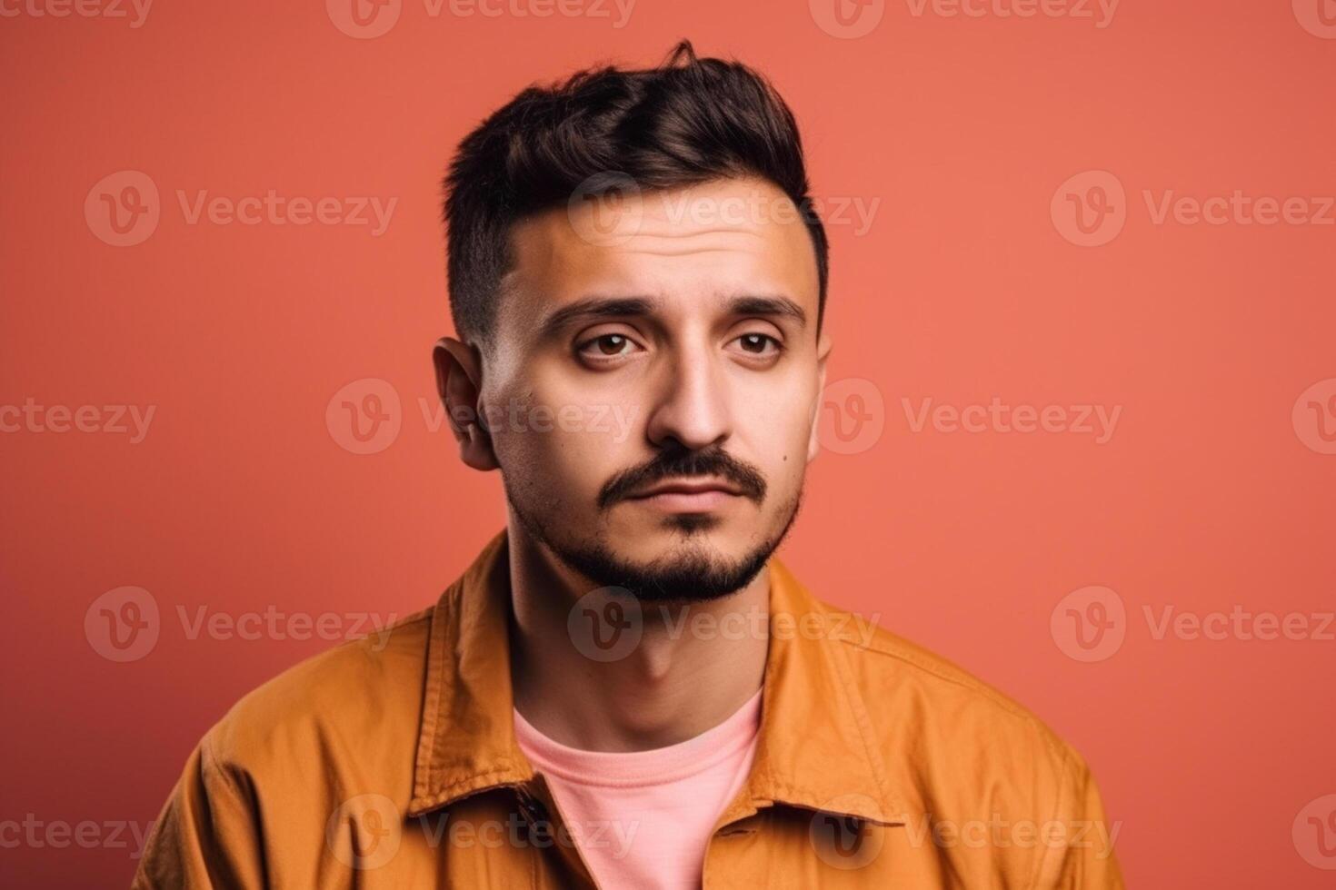 a man on solid color background with Pout face expression photo