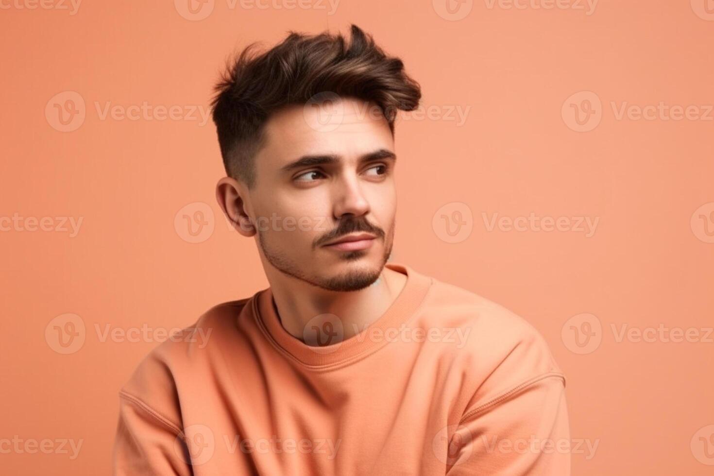 a man on solid color background with Pout face expression photo