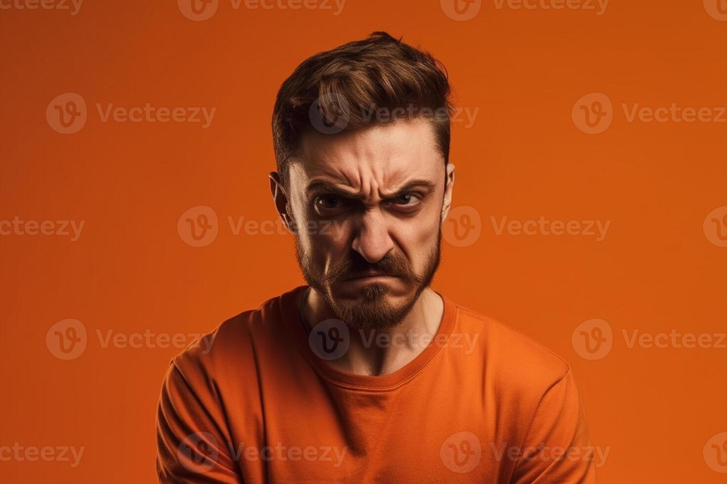a man on solid color background photoshoot with Anger face experession photo