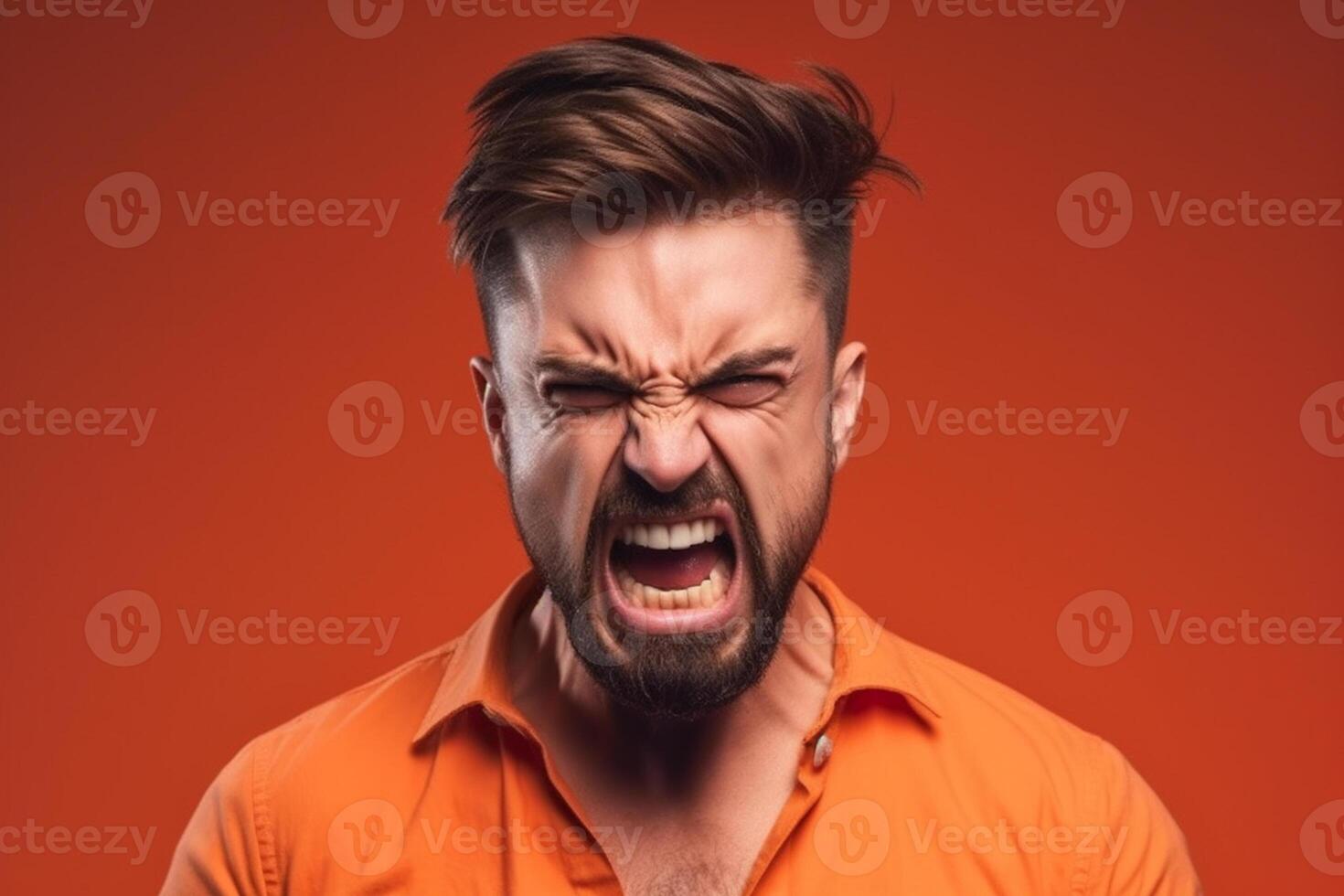 a man on solid color background photoshoot with Anger face experession photo