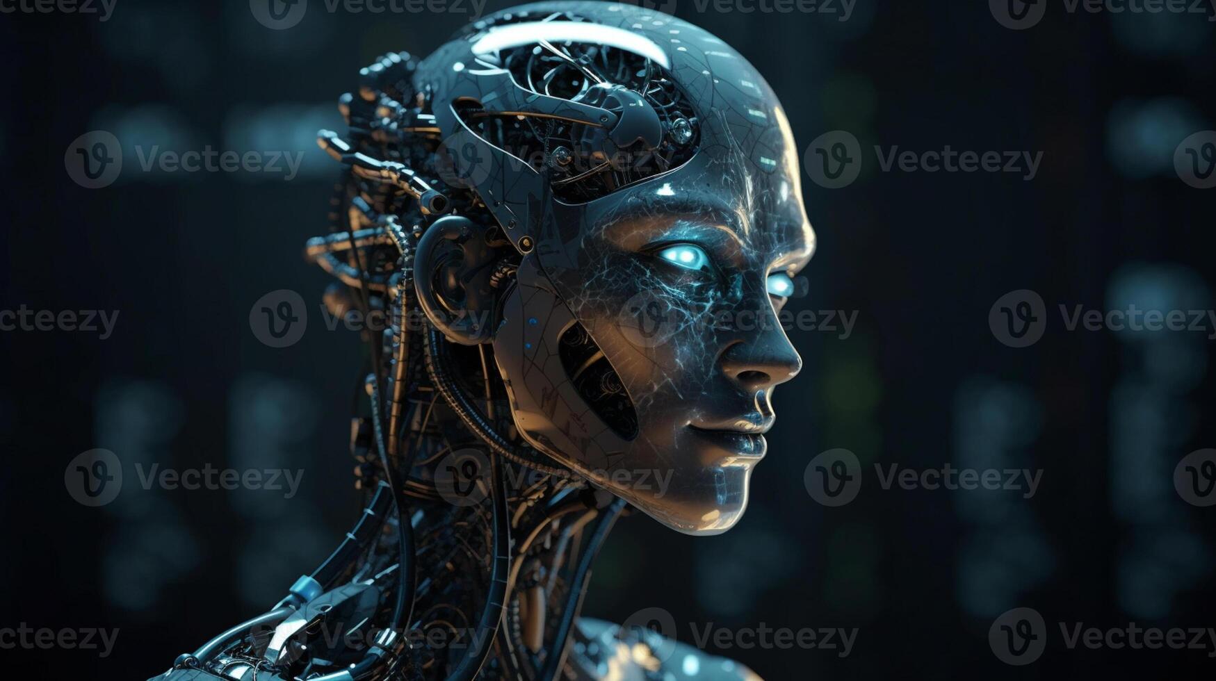 Cyborg on digital background represent artificial intelligence. photo