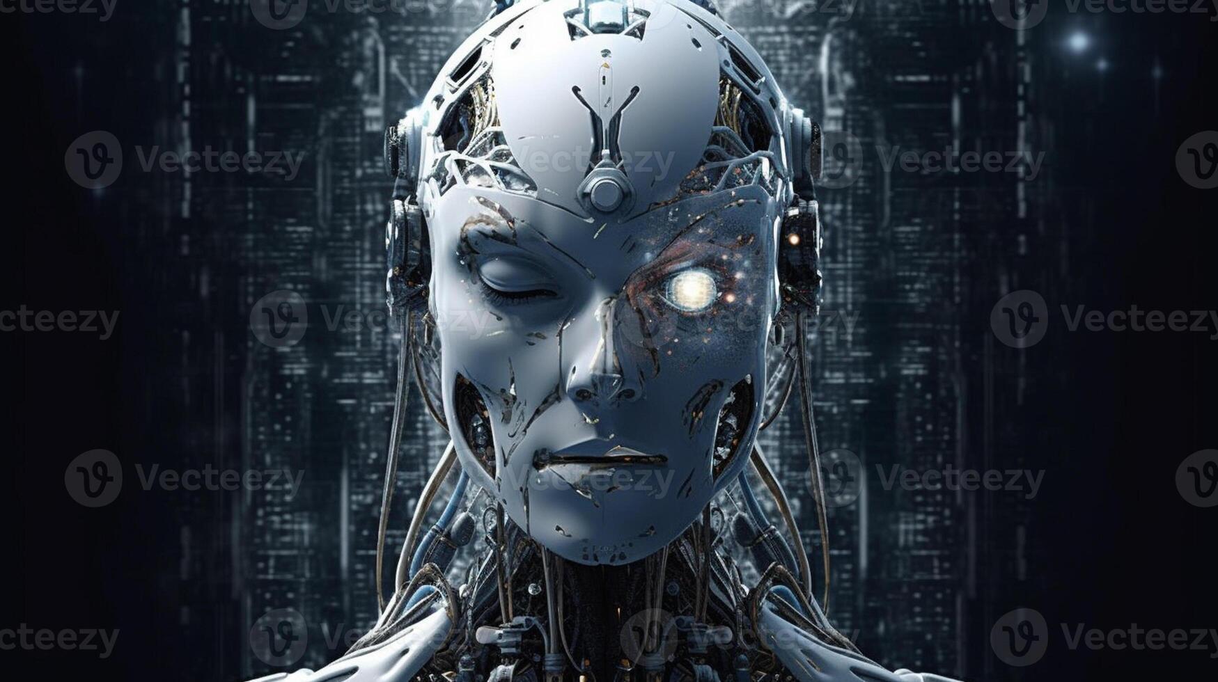 Cyborg on digital background represent artificial intelligence. photo