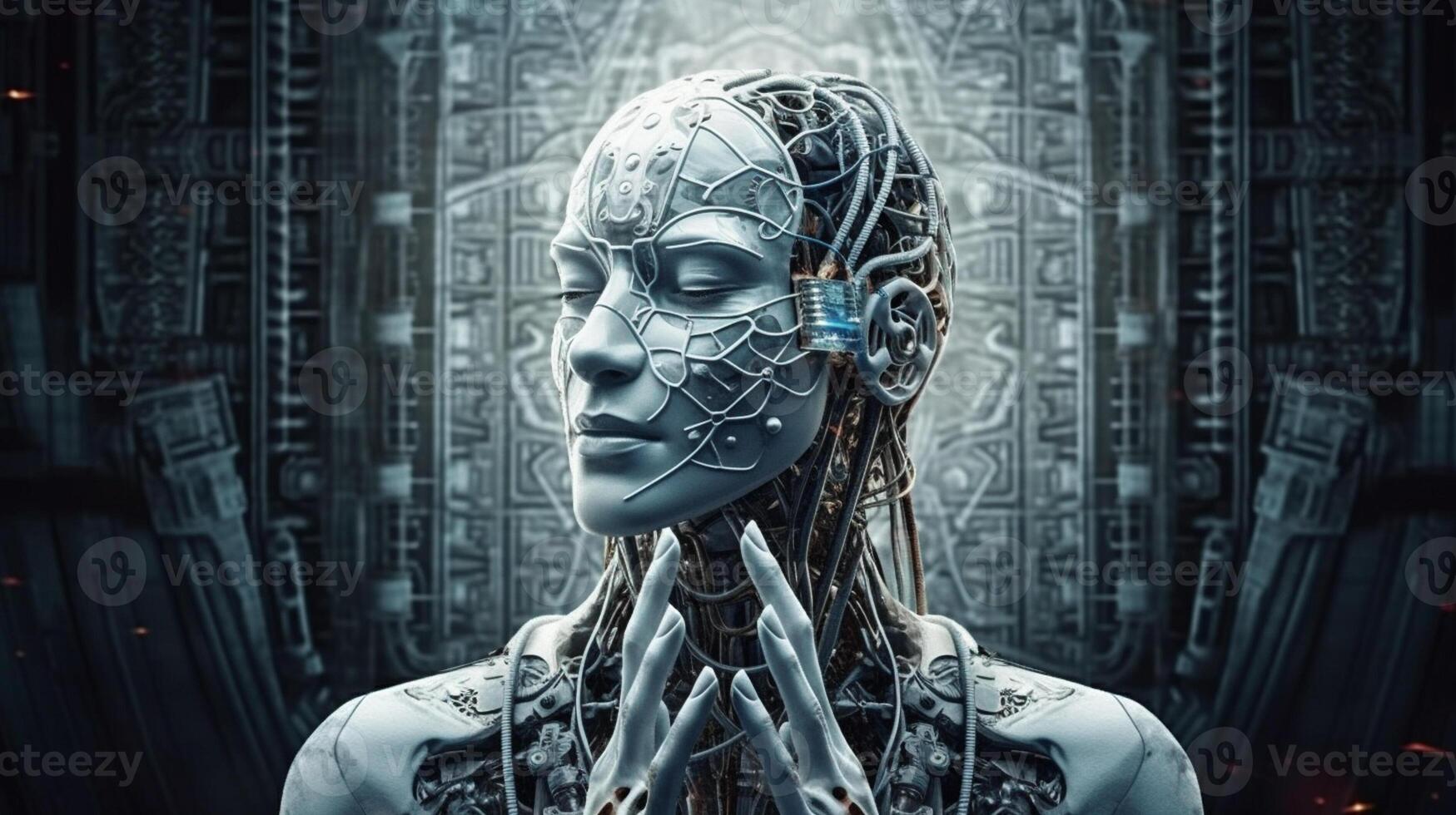 Cyborg with glowing brain. Artificial intelligence concept. photo