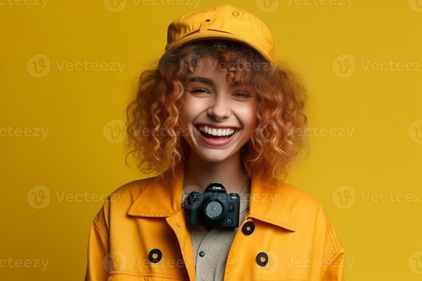 a photographer isolated on solid color background photo