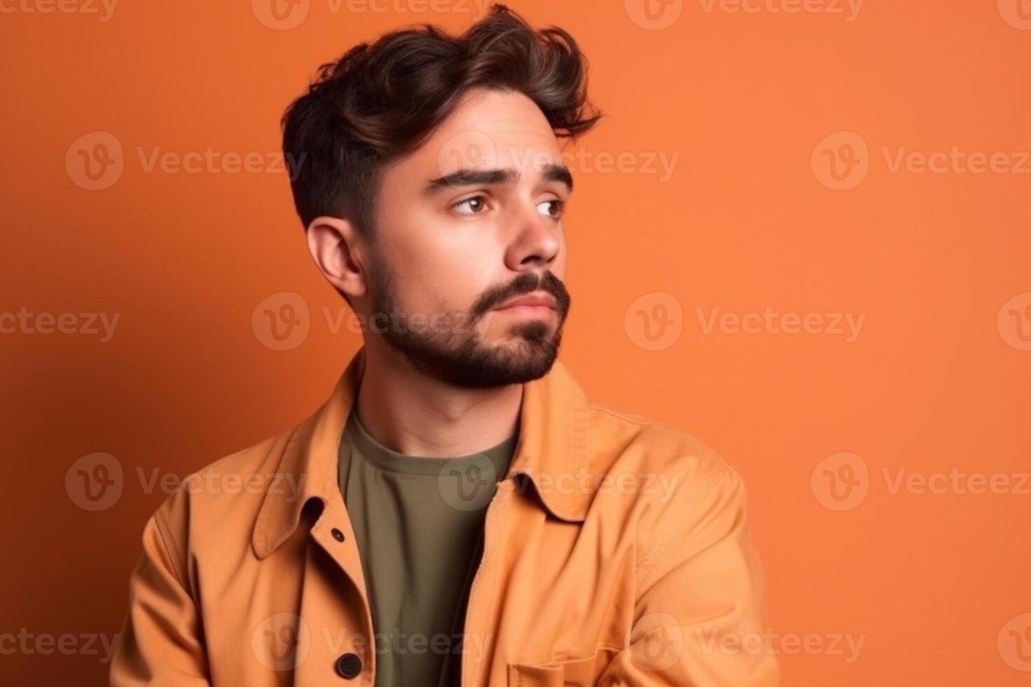 a man on solid color background with Pout face expression photo