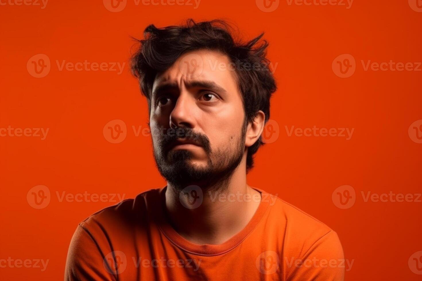 a man on solid color background photoshoot with Fear face expression photo