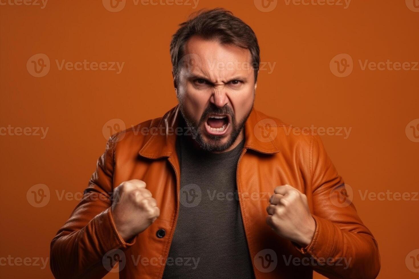 a man on solid color background photoshoot with Anger face experession photo