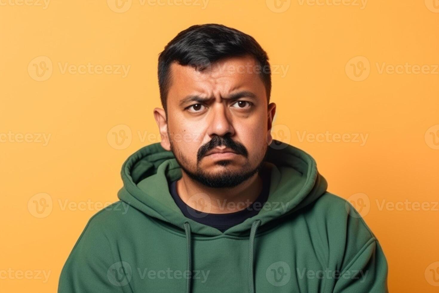 a man on solid color background photoshoot with Disgust face experession photo