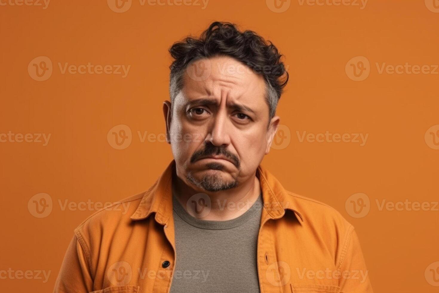 a man on solid color background photoshoot with Disgust face experession photo