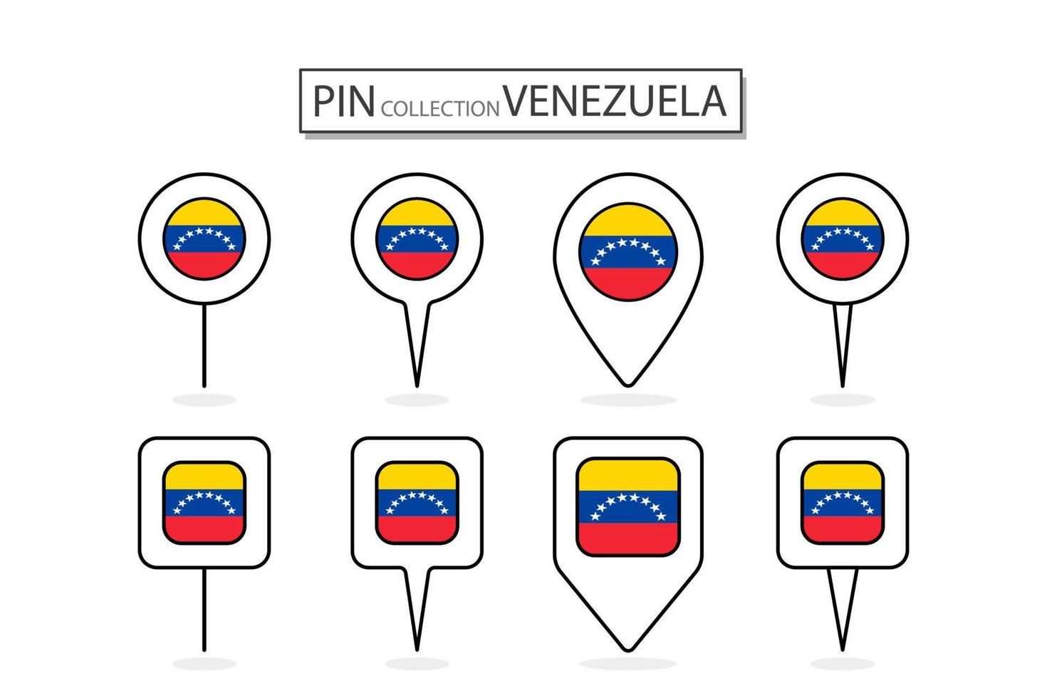 Set of flat pin Venezuela flag  icon in diverse shapes flat pin icon Illustration Design. vector