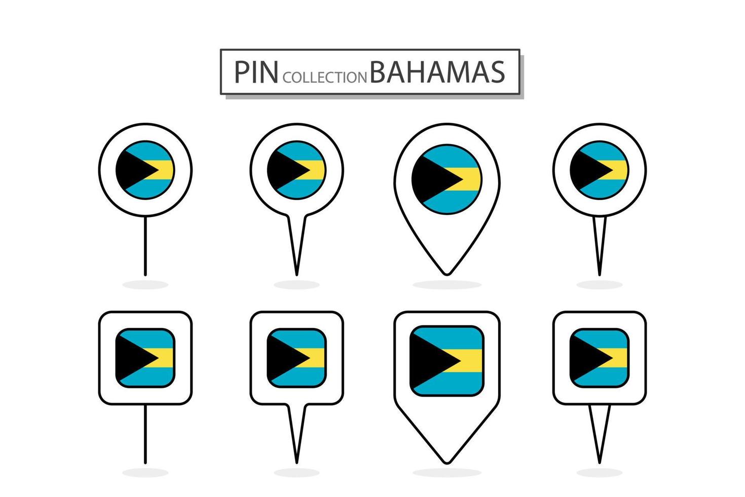 Set of flat pin Bahamas flag  icon in diverse shapes flat pin icon Illustration Design. vector