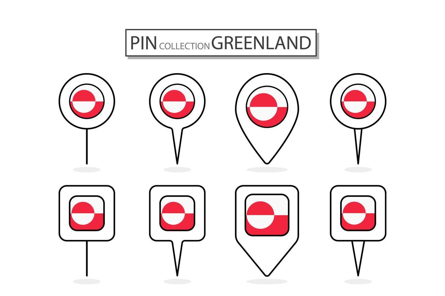 Set of flat pin Greenland flag  icon in diverse shapes flat pin icon Illustration Design. vector