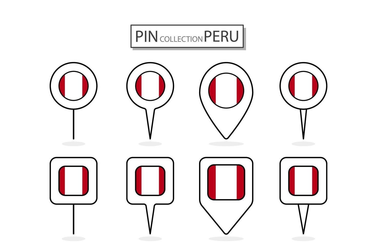 Set of flat pin Peru flag  icon in diverse shapes flat pin icon Illustration Design. vector