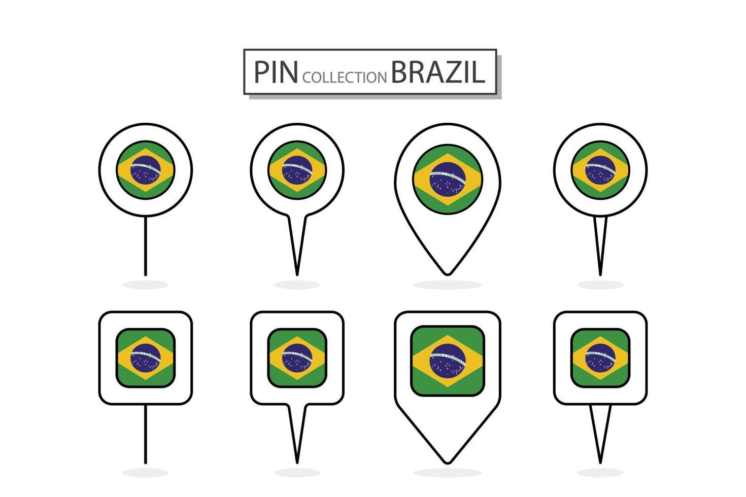 Set of flat pin Brazil flag  icon in diverse shapes flat pin icon Illustration Design. vector