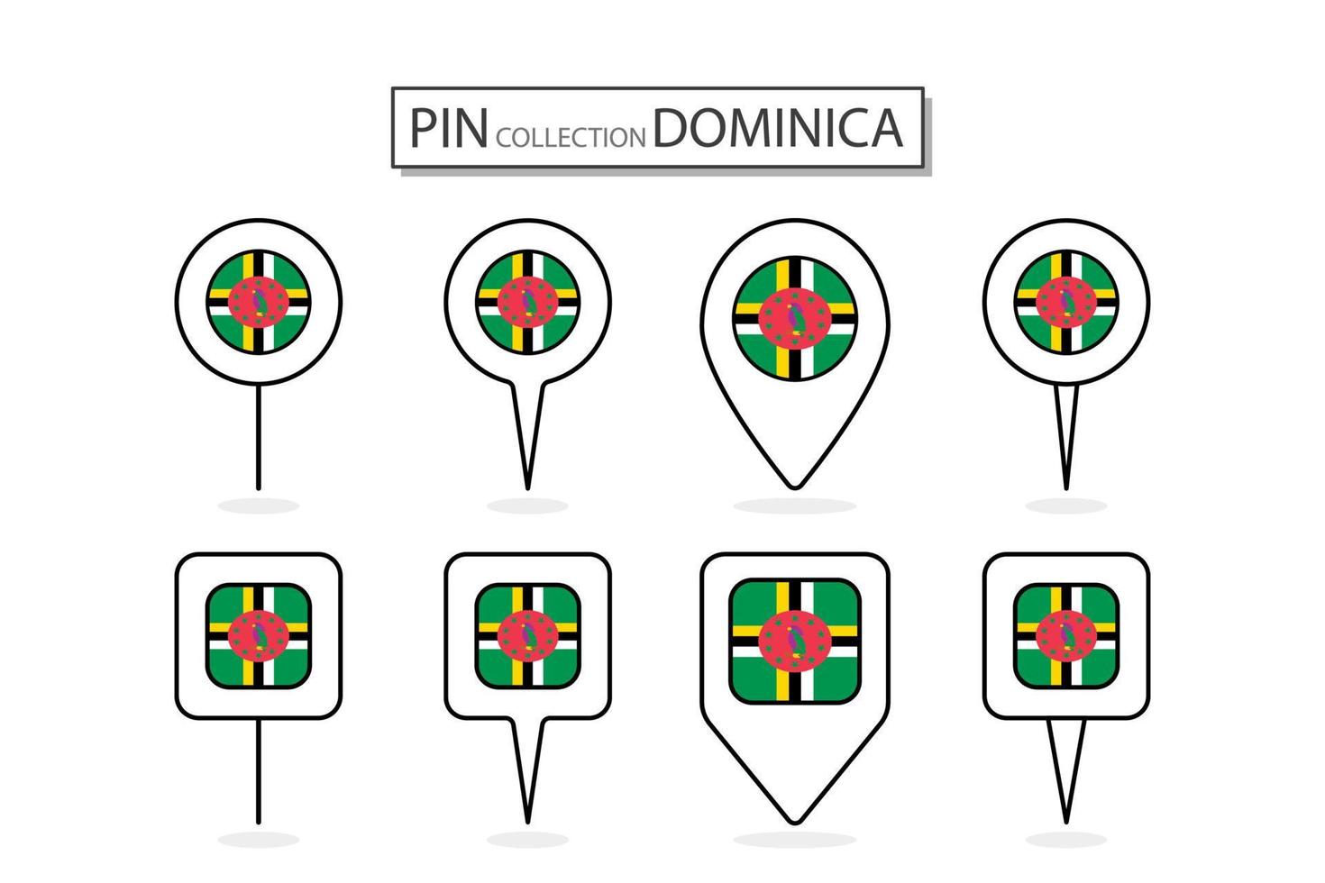 Set of flat pin Dominica flag  icon in diverse shapes flat pin icon Illustration Design. vector