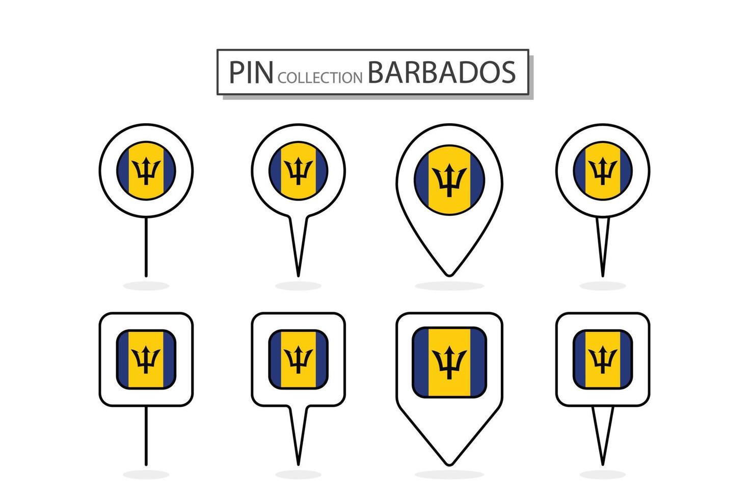 Set of flat pin Barbados flag  icon in diverse shapes flat pin icon Illustration Design. vector
