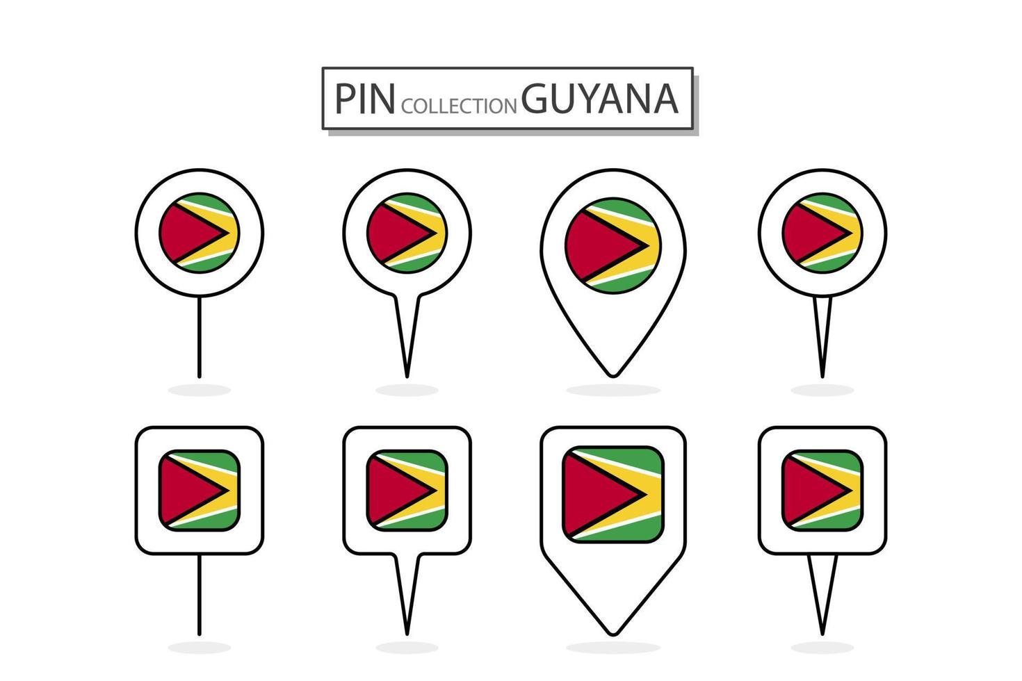 Set of flat pin Guyana flag  icon in diverse shapes flat pin icon Illustration Design. vector