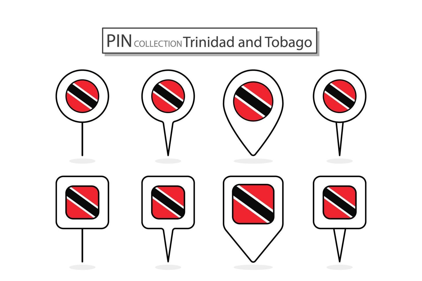 Set of flat pin Trinidad and Tobago flag  icon in diverse shapes flat pin icon Illustration Design. vector