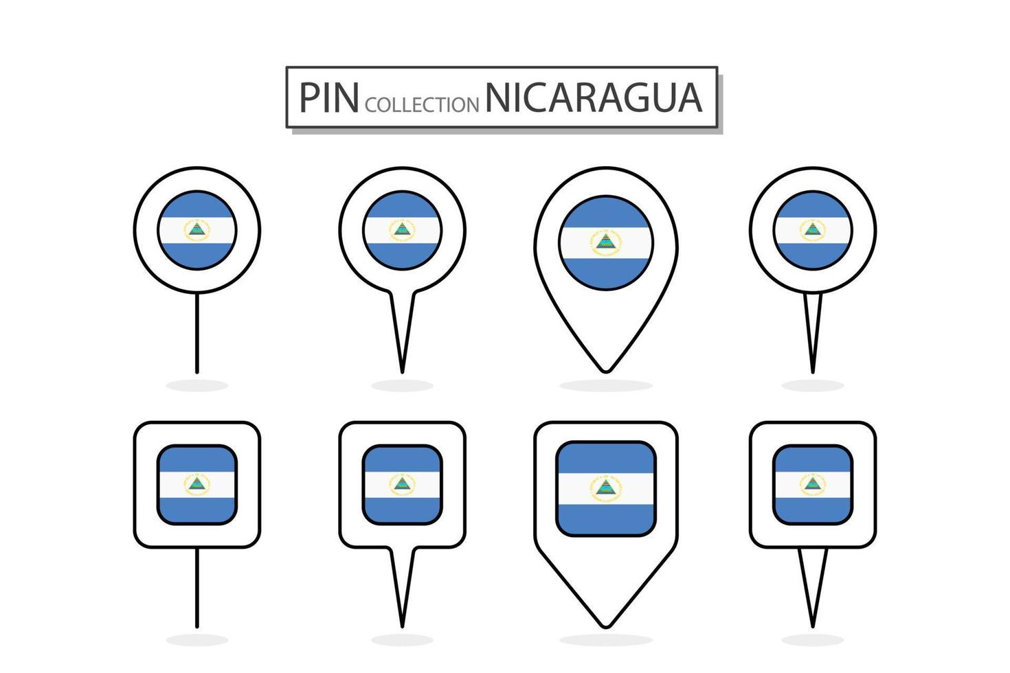 Set of flat pin Nicaragua flag  icon in diverse shapes flat pin icon Illustration Design. vector