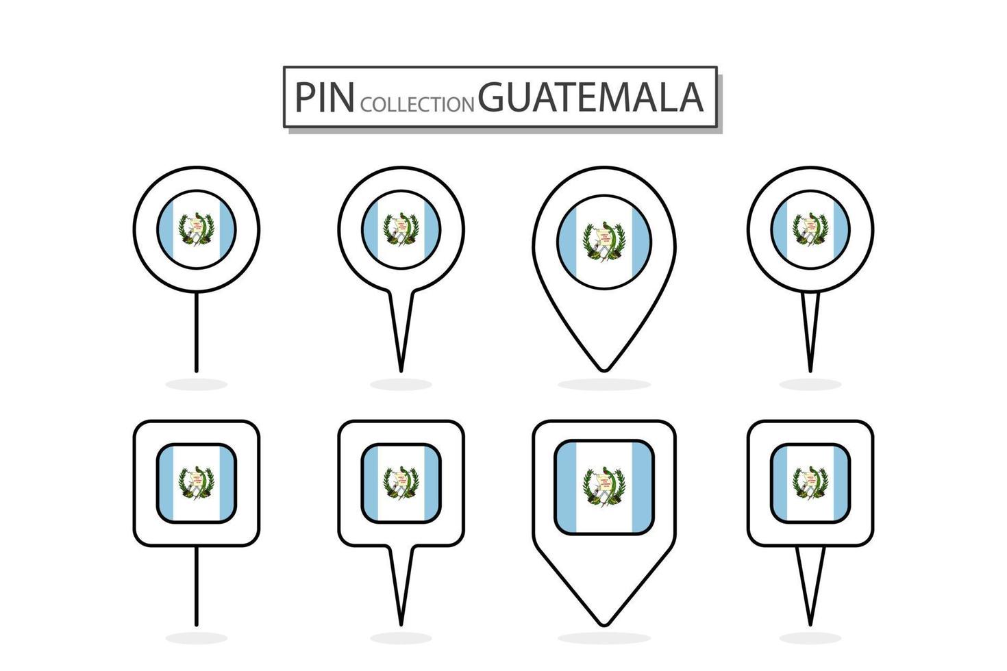 Set of flat pin Guatemala flag  icon in diverse shapes flat pin icon Illustration Design. vector