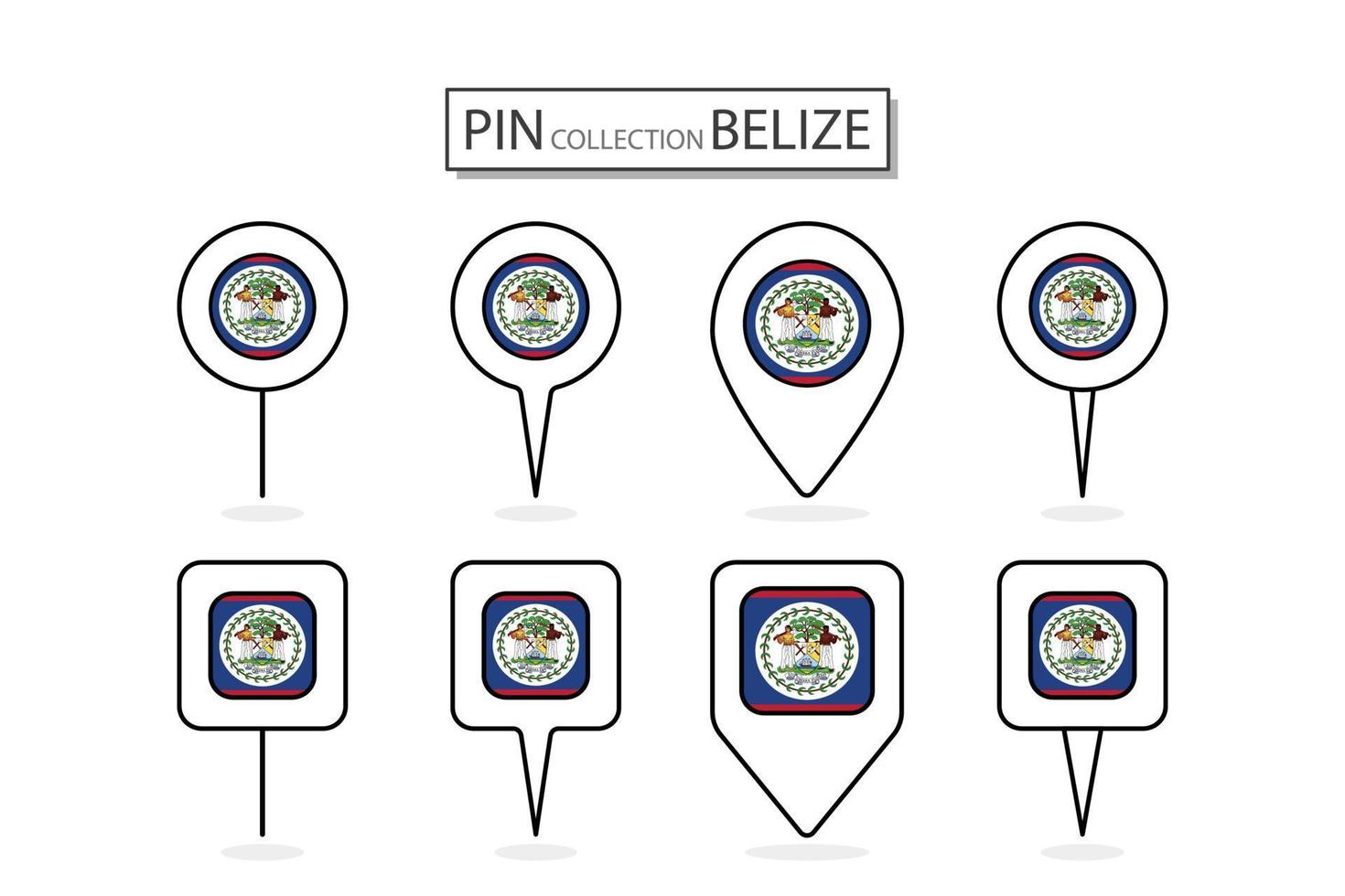 Set of flat pin Belize flag  icon in diverse shapes flat pin icon Illustration Design. vector