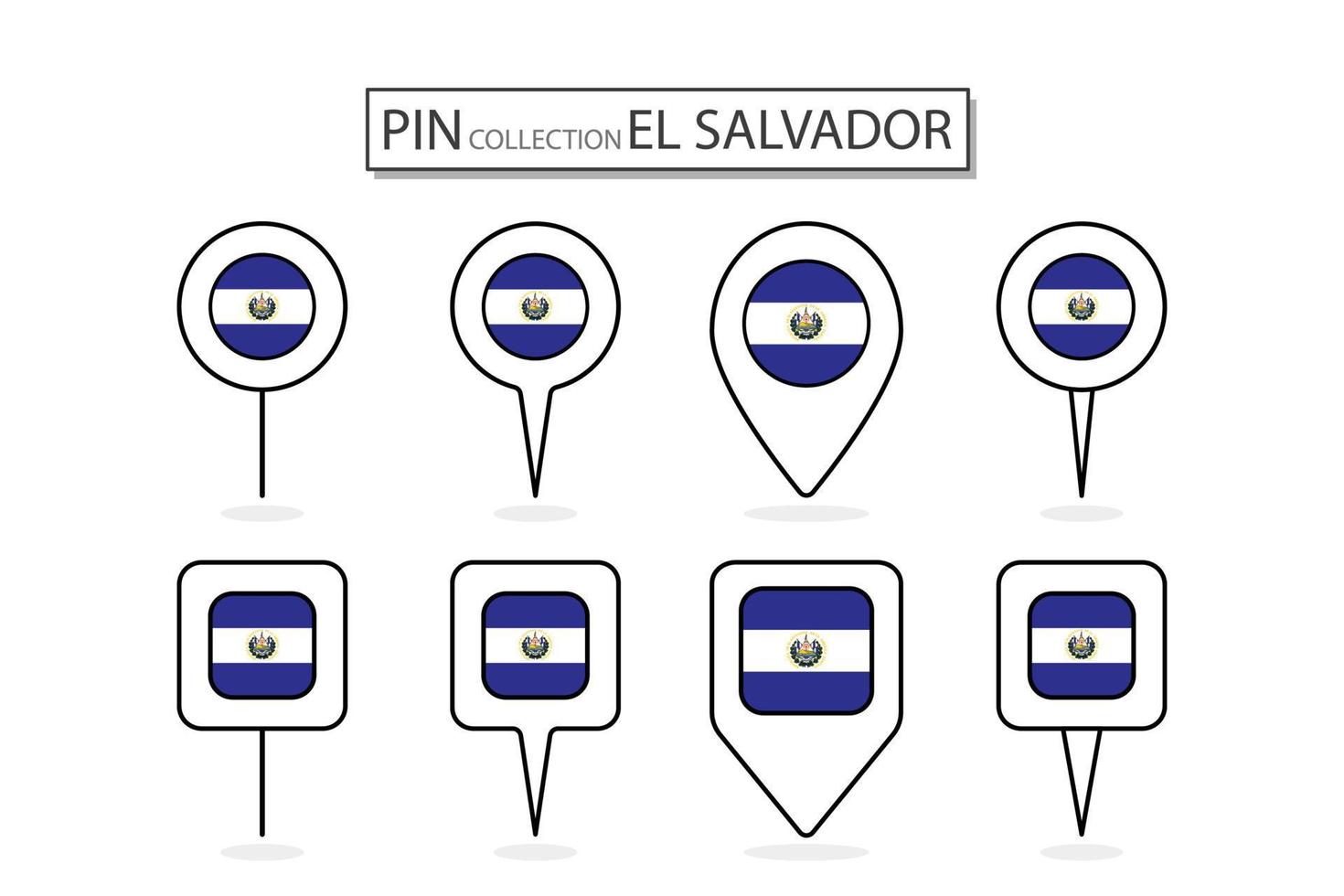 Set of flat pin El Salvador flag  icon in diverse shapes flat pin icon Illustration Design. vector