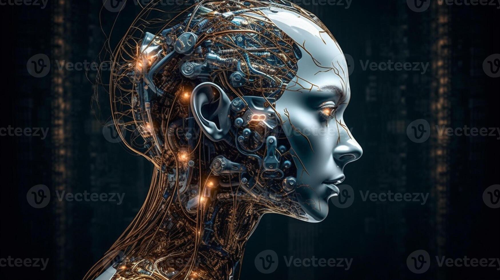 Cyborg on digital background represent artificial intelligence. photo