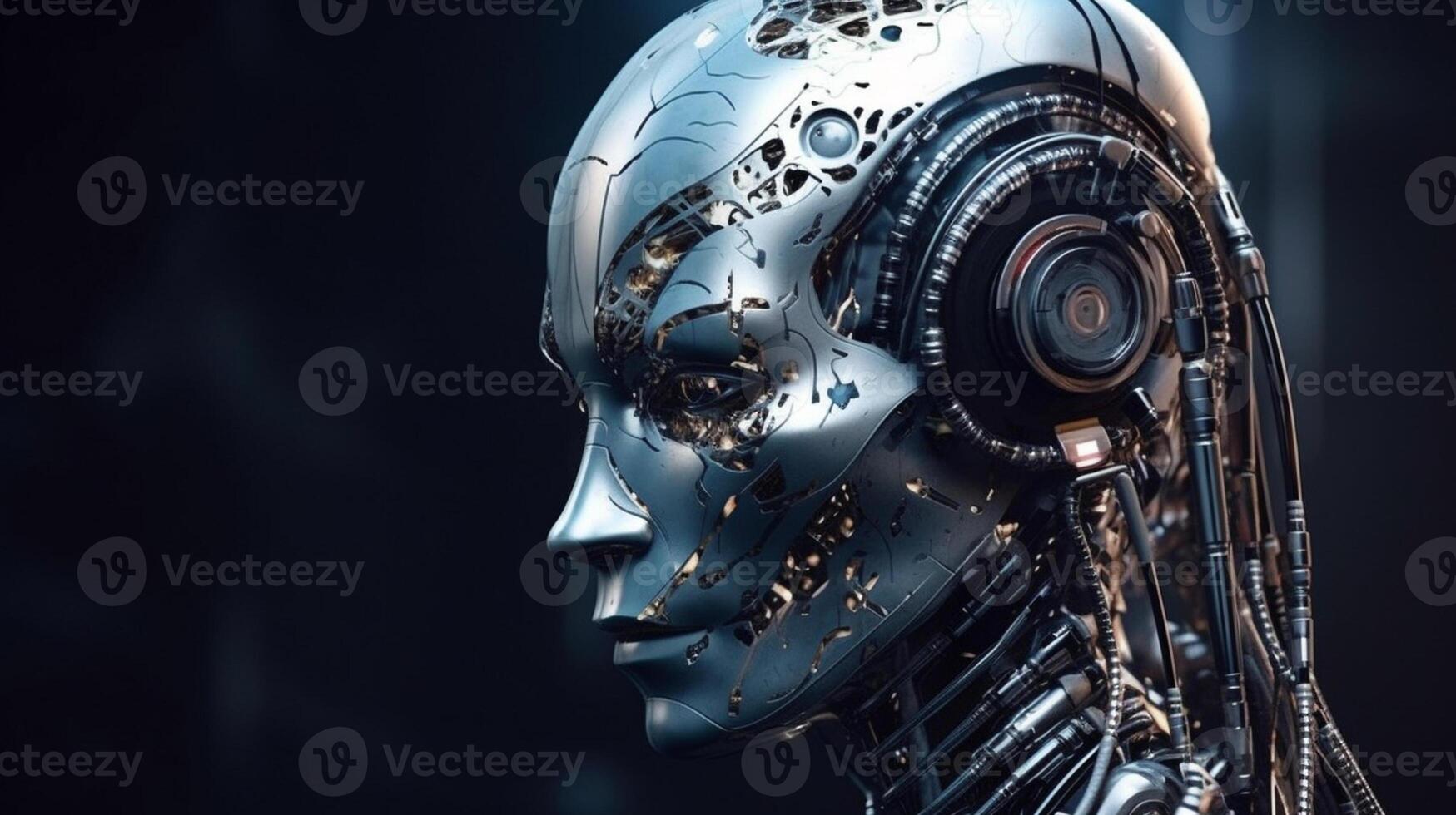 Cyborg on digital background represent artificial intelligence. photo