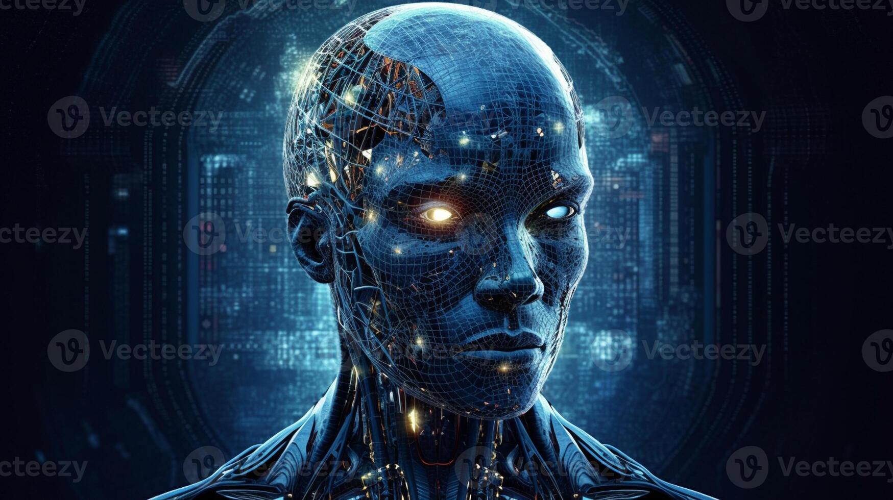 Cyborg on digital background represent artificial intelligence. photo