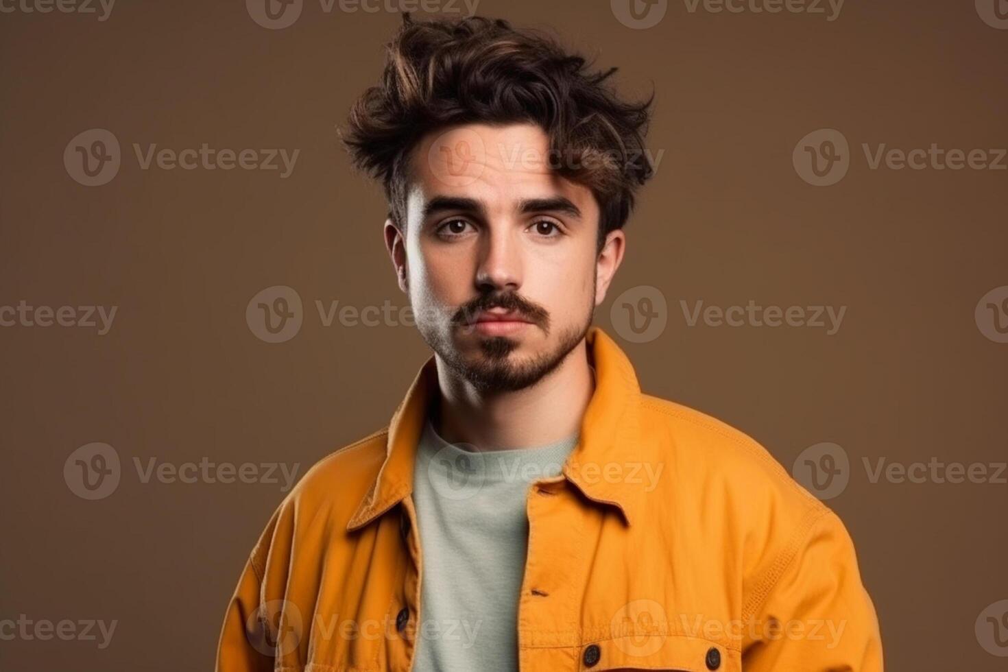 a man on solid color background with Pout face expression photo