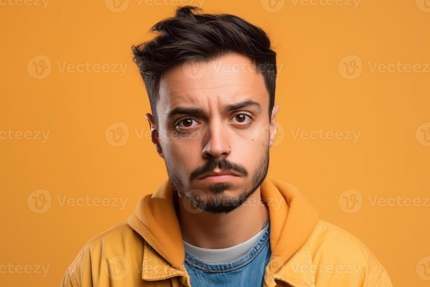 a man on solid color background with Pout face expression photo