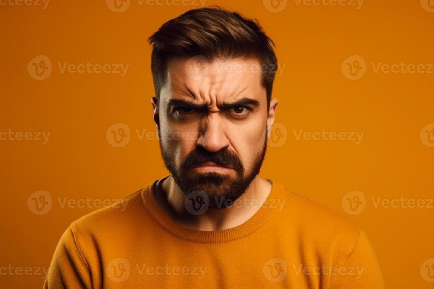 a man on solid color background photoshoot with Anger face experession photo