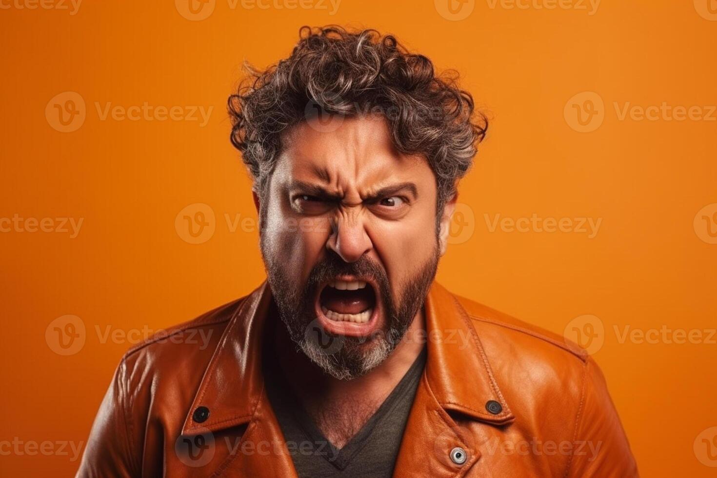 a man on solid color background photoshoot with Anger face experession photo