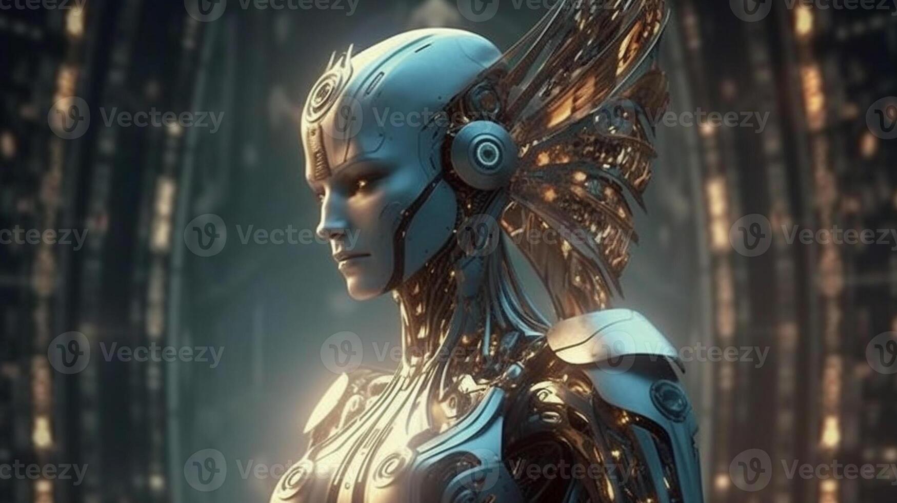 Cyborg on digital background represent artificial intelligence. photo