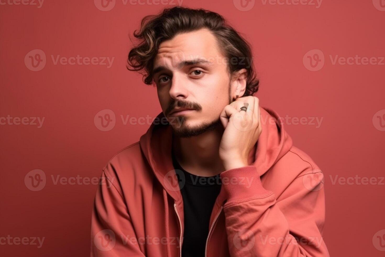 a man on solid color background with Pout face expression photo