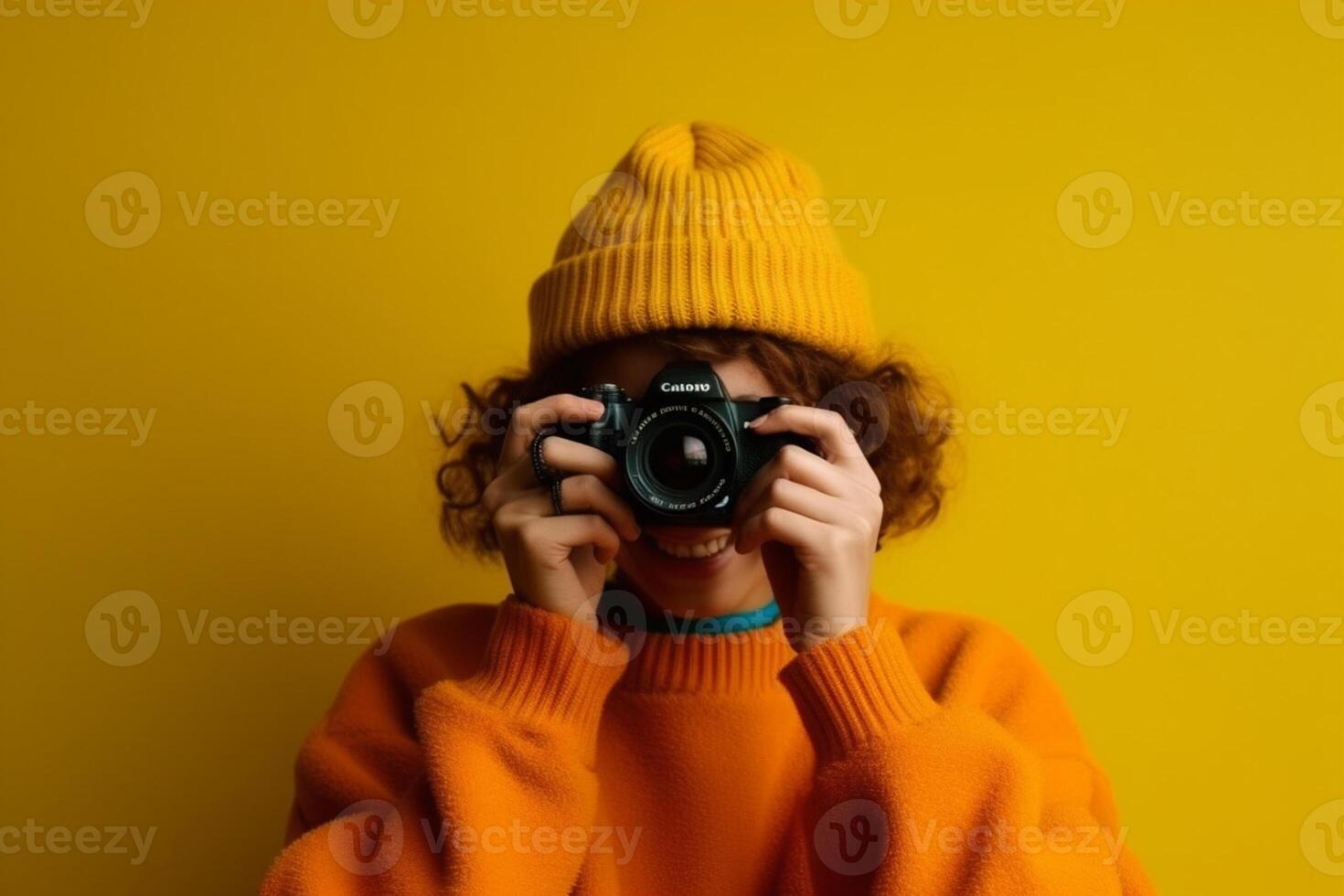 a photographer isolated on solid color background photo