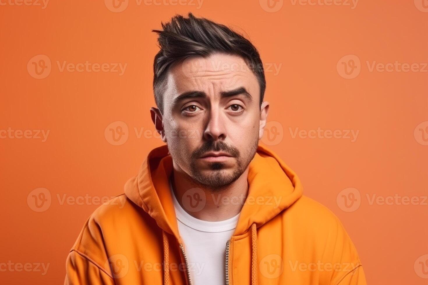 a man on solid color background with Pout face expression photo