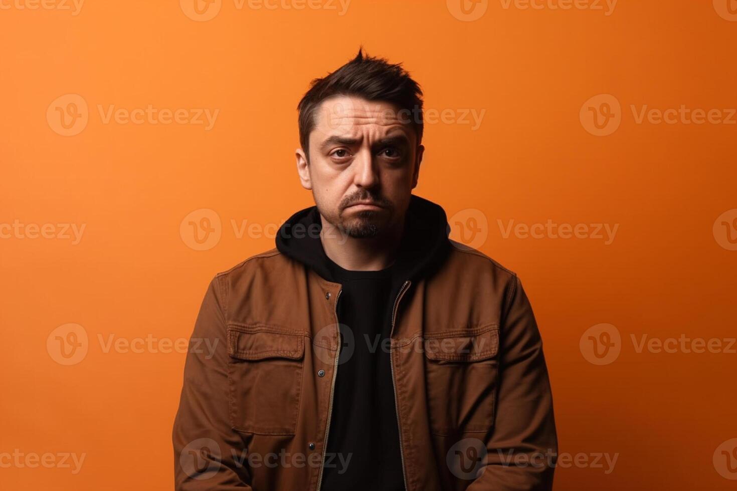 a man on solid color background photoshoot with Anger face experession photo