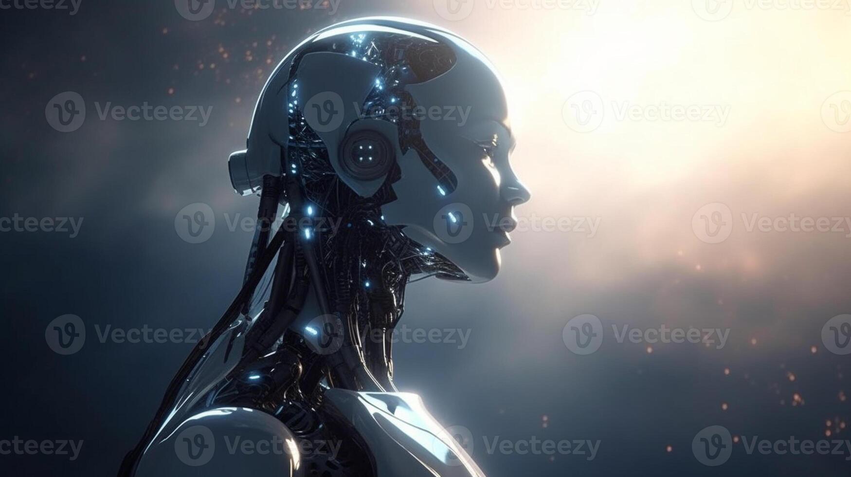 Cyborg on digital background represent artificial intelligence. photo