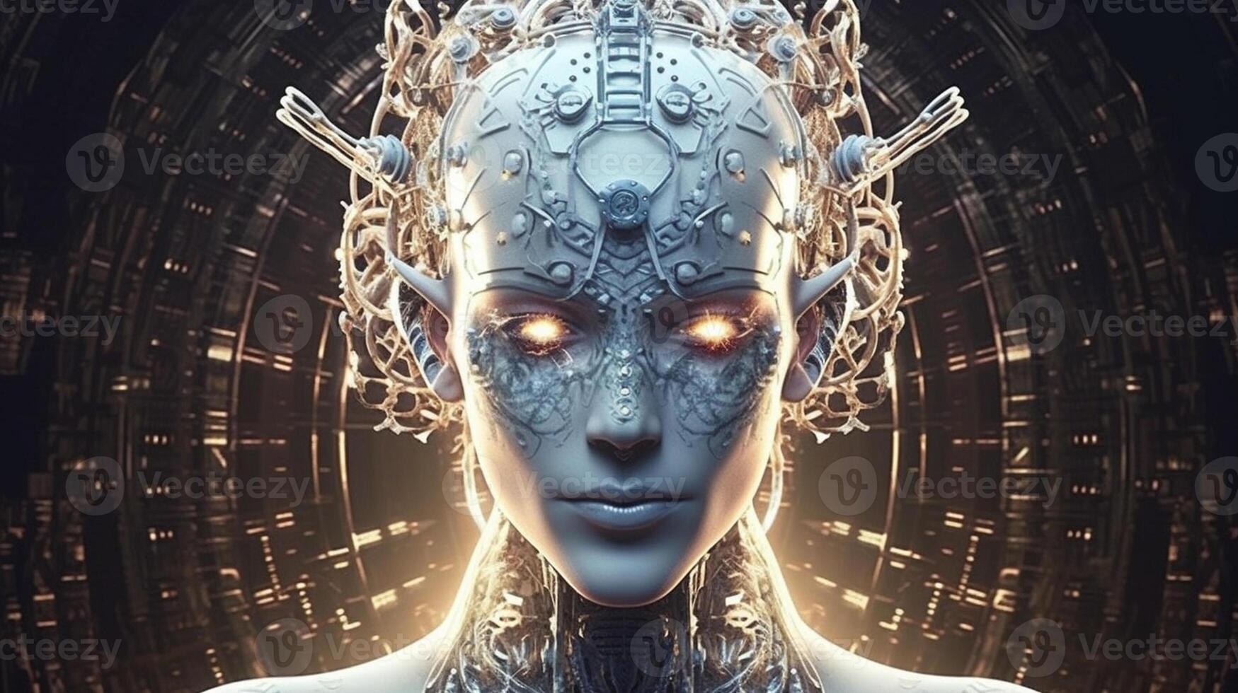 Cyborg on digital background represent artificial intelligence. photo