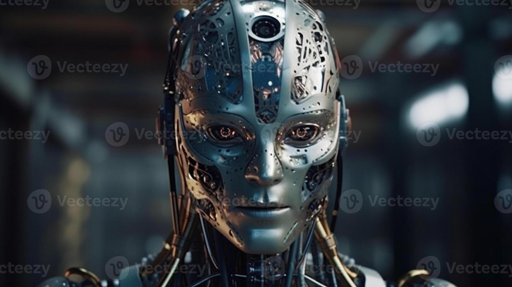 Cyborg on digital background represent artificial intelligence. photo