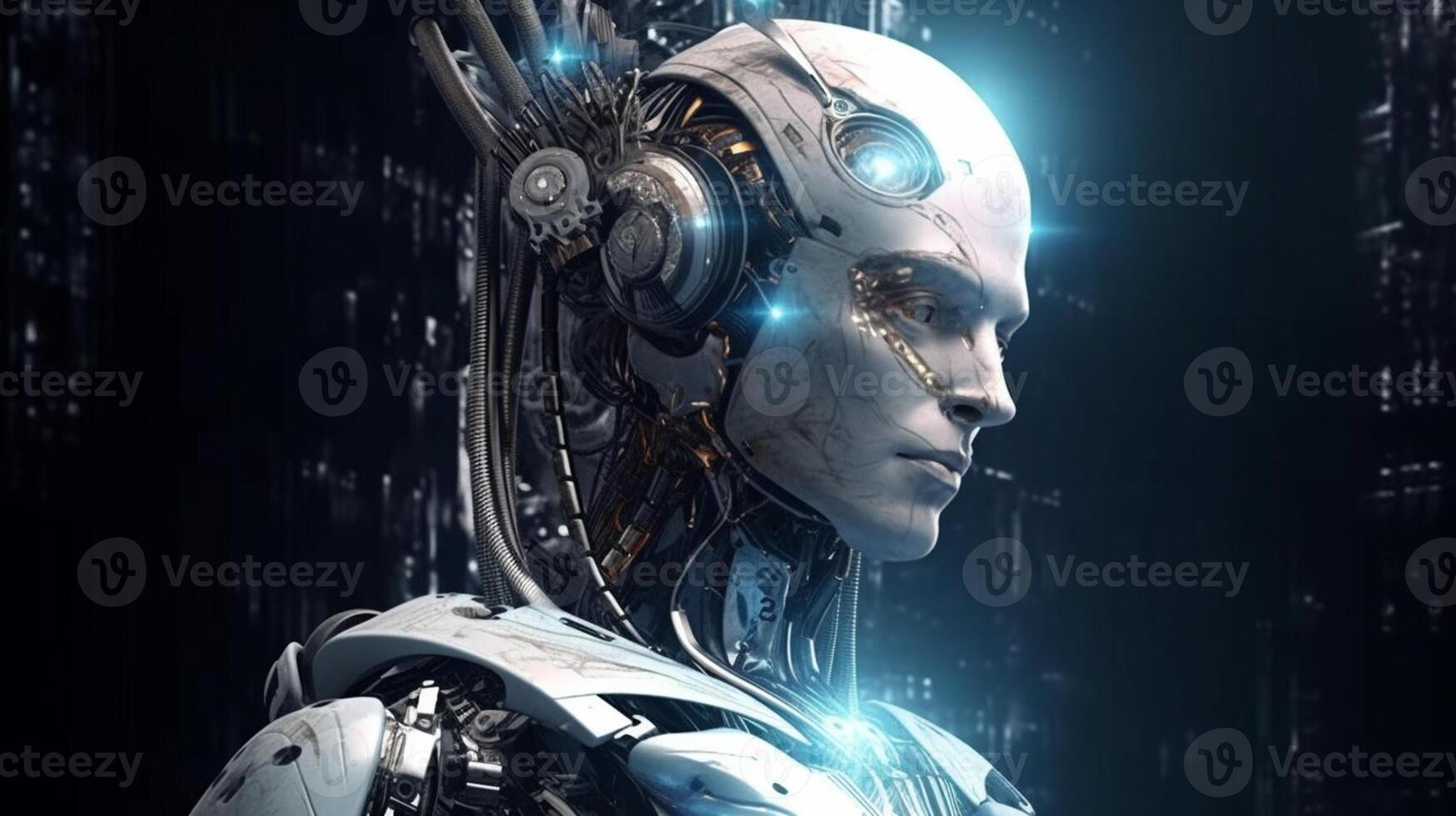 Cyborg on digital background represent artificial intelligence. photo