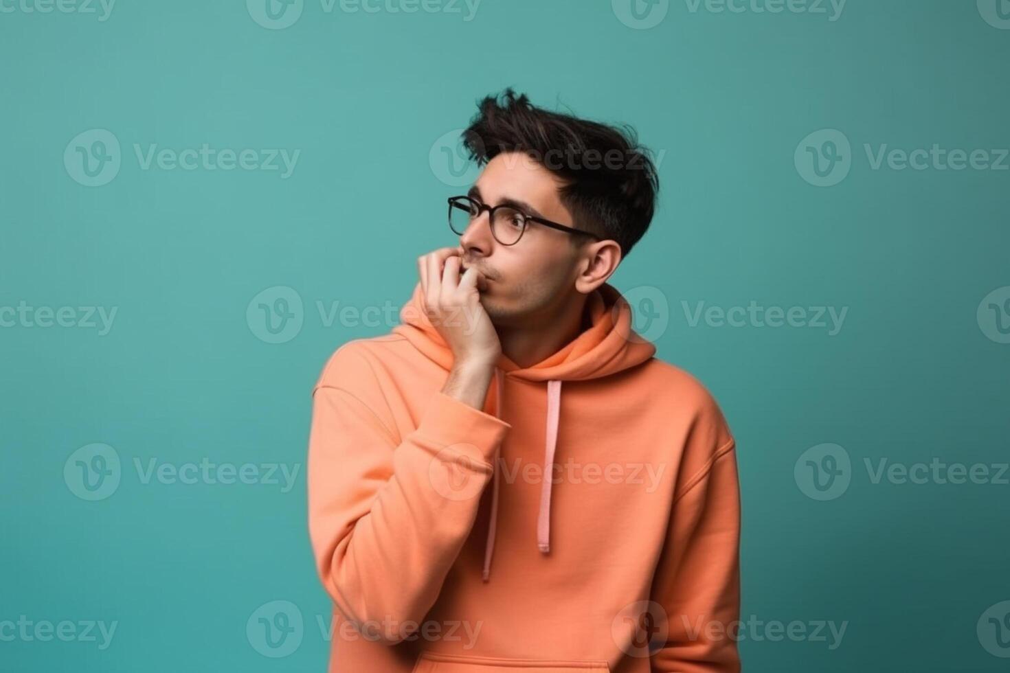 a Young man thinking an idea while looking up photo